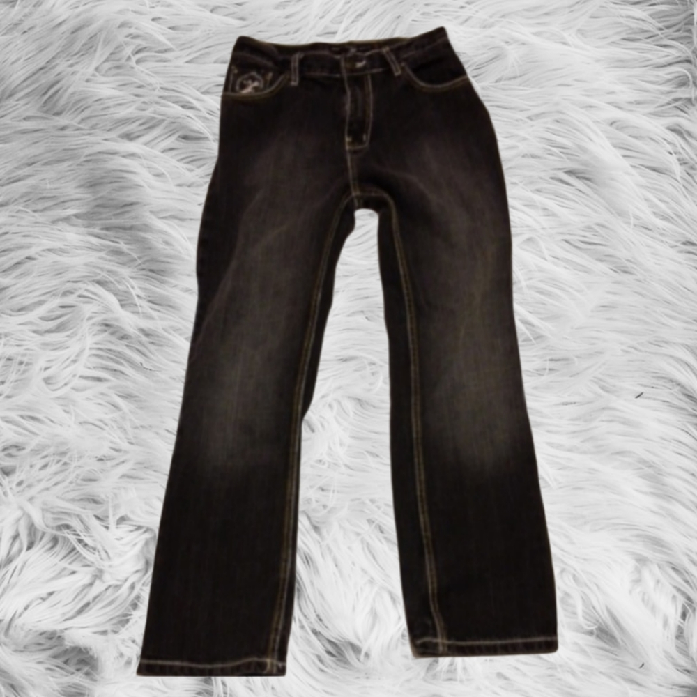 Tz) Beverly Hills Polo Club Boys Jeans Size 14 Black Denim Straight Leg 100% Cot